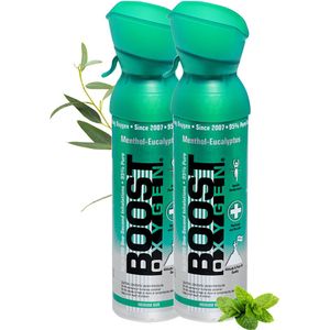 Boost Oxygen 5 liter - Menthol-Eucalyptus - 95% Pure Zuurstof - Tot wel 200 inhalaties - Ademhalingsondersteuning voor sport herstel, hoogte, prestaties en gezondheid - Zuurstoffles - 2x 5L (2 pak, 10L totaal)