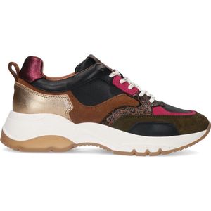 Manfield - Dames - Donkergroene suède sneakers met leren details - Maat 37