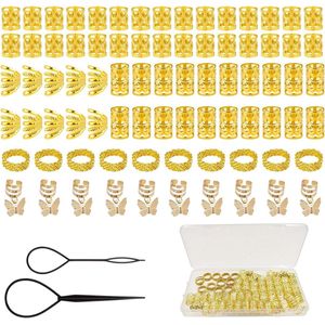 JGS Premium - Hair cuffs en braid rings set van 82 stuks zilver/goud haaraccessoires, verstelbare haar kralen voor vlechten en dreadlocks - voor meisjes en vrouwen