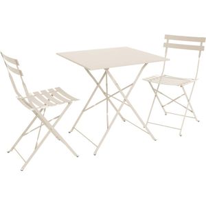 sweeek - Emilia vierkante inklapbare bistro tuinset met twee inklapbare stoelen, staal met poedercoating
