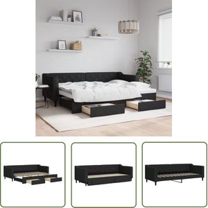 The Living Store Slaapbank met onderschuifbed en lades 80x200 cm stof zwart - Slaapbank - Sofa Bed - Tweepersoonsbed - Onder Schuifbed - Boxspring