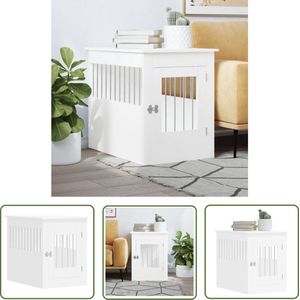 The Living Store Hondenbench 55x80x68 cm bewerkt hout wit - Hondenbench - Hondenhok - Hondenmeubilair - Huisdierenbank - Dierenbed