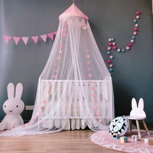 Klamboe, bedhemel decoratie baldakijn klamboe kinderen prinses speeltenten decoratie voor kinderkamer, met sterren decoratie 60 x 300 cm (roze)