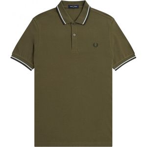Fred Perry M3600 polo twin tipped shirt - pique - Seagrass / Snow White / Black - Maat: S