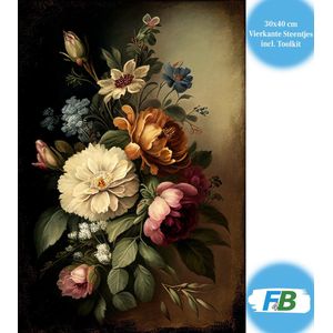 F4B Bloemen in Vaas Diamond Painting 30x40cm | Vierkante Steentjes | Bloemen | Natuur | Landschappen | Pakket Volwassenen en Kinderen