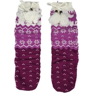 Apollo warme huissokken / Kinder huissokken / Sokken - Roze / Wit - One size - Vrouw