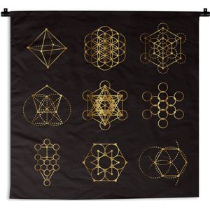 Wandkleed Goud Geverfd - Gouden geometrische vormen op een zwarte achtergrond Wandkleed katoen 180x180 cm - Wandtapijt met foto