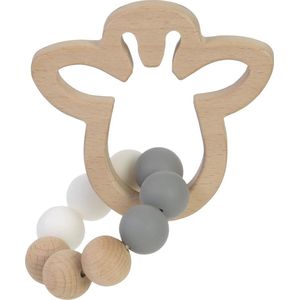 BamBam Eco-vriendelijk houten Bijtring Giraffe - Wit - Baby cadeau