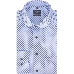 OLYMP modern fit overhemd - structuur - blauw met beige dessin - Strijkvrij - Boordmaat: 39