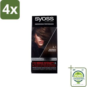 Syoss - Haarverf - 4-1 Middenbruin - Minder Haarbreuk - 1 Haarkleuring - Voordeelverpakking - 4 stuks - Haarverf - Permanente haarkleuring