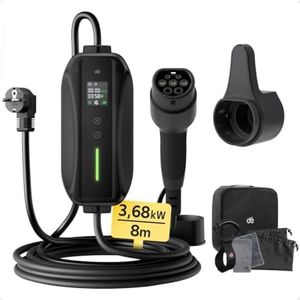 Type 2 laadkabel Schuko 3,68kW [1-fase, 8m, 6-16A], EV-laders met regelbaar digitaal display voor elektrische auto's, EV-lader voor 3008/508, C5X, Q3, X3, ZOE, ID .3, ID.4 en andere PHEV/EV