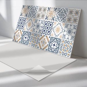 Wallfluent Vinyl Wandpaneel - Geruite mozaïekpatronen PVC Muurpaneel - 120 cm x 60 cm - Blauw PVC wandpaneel - 1 stuk - Rechthoekig Wandbekleding Vinyl - Texturen Wandpaneel - Zelfklevende Wandbekleding - Wandpaneel Keuken en Badkamer