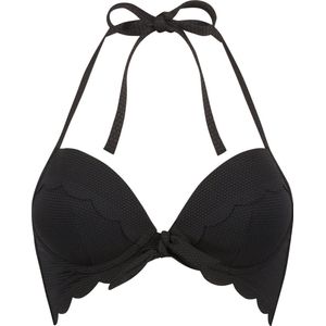 Hunkemöller Dames Badmode Voorgevormde push-up beugel bikinitop Scallop - Zwart - Maat D85