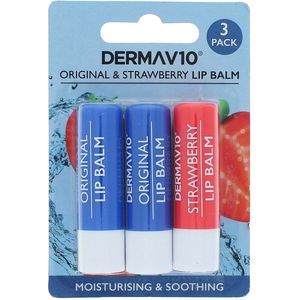 Derma V10 Original & Strawberry Lip Balm - 3 x 4 gr