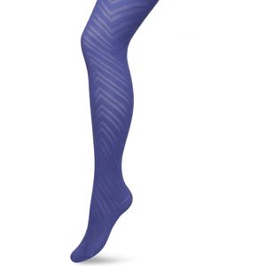 Bonnie Doon Dames Zigzag Panty 70 Denier Blauw maat S/M - Chique Panty - Zigzag Strepen Dessin - Brede Boord - Comfort - Streepjes Print - Gestreept - Zigzag Tights - Feestelijk - Skipper Blue - BP211906.351