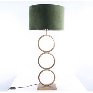 Tafellamp capri 2 ringen | 1 lichts | groen / bruin / goud | metaal / stof | Ø 40 cm | 94 cm hoog | tafellamp | modern / sfeervol / klassiek design