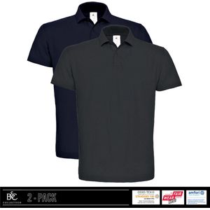 B&C Heren Polo - 100% biologisch katoen - ribkraag - donker blauw en grijs maat L