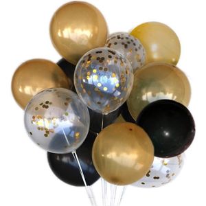 Ballonnen voor verjaardag of bruiloft | 30 stuks - goud - zwart - glitter - geschikt voor helium