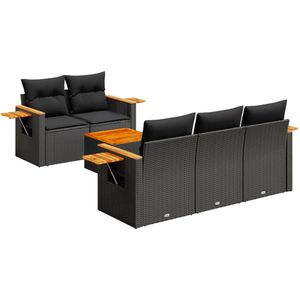 vidaXL 6-delige Loungeset met kussens zwart