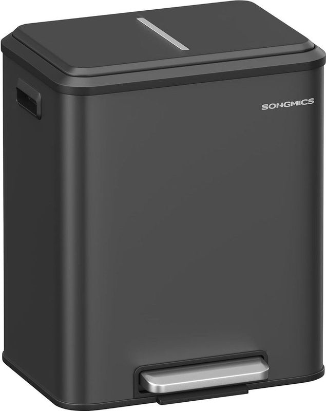 SONGMICS - Keukenprullenbak - Zwart - 2 x 15 Liter - Dubbele Afvalbak - Pedaalemmer - Softclose