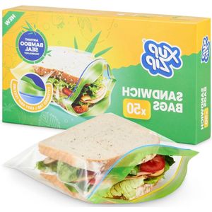 19 x 17 cm Sandwichzakken - 50-pack met bamboeafdichtingen - Luchtdichte ritssluitingszakken - Voor sandwiches - BPA-vrij diepvrieszakjes
