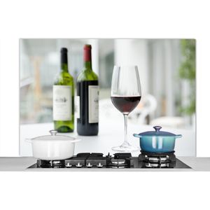 Spatscherm keuken 120x80 cm - Kookplaat achterwand Twee flessen rode wijn en een glas rode wijn - Muurbeschermer - Spatwand fornuis - Hoogwaardig aluminium