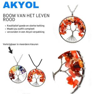 Akyol - Levensboom ketting - Rode agaat - Tree of life - Boom - Boom van het leven - Rood