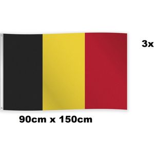 3x Vlag Belgie 90cm x 150cm - Landen België national EK WK voetbal hockey sport festival thema feest