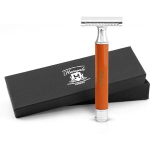 Haryali London Double Edge (DE) veiligheidsscheermes - stevig handvat - metalen en stalen afwerking - herbruikbaar veiligheidsscheermes geschikt voor mannen en vrouwen (oranje)