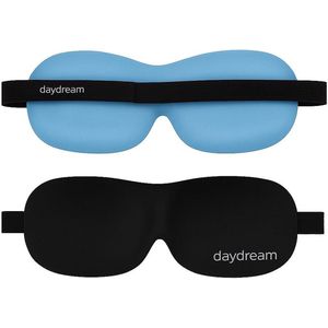 Daydream® 3D Slaapmasker Aloe Vera – 24 × 9 cm – Ergonomisch & Lichtdicht – Met Verstelbare Band – Zwart/Blauw