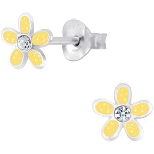Joy|S - Zilveren gele bloem oorbellen - 7 mm - kristal