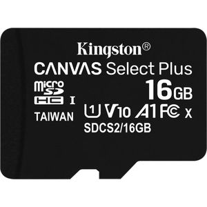 Kingston Canvas Select Plus MicroSD 16GB - Class 10 - Inclusief SD Adapter