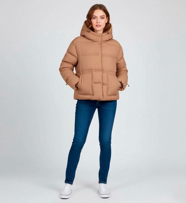 Guessvoor vrouwen. W5BL43W2902 Gewatteerd jack Daisy bruin (XS), Casual, Polyester