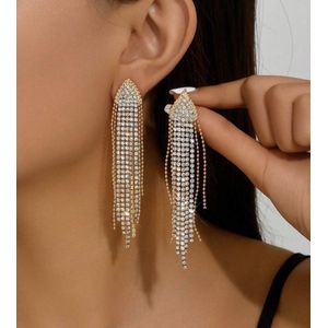 The Jewelry Club - Earcandy - 1 paar glamoureuze zinklegering strass oorbellen met kwastje voor dames voor feesten