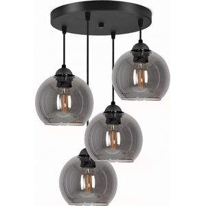 Hanglamp Industrieel voor Eetkamer, Slaapkamer, Woonkamer - Glass Serie - Bollamp 4-lichts excl. lichtbron - Smoke - 4 Bol