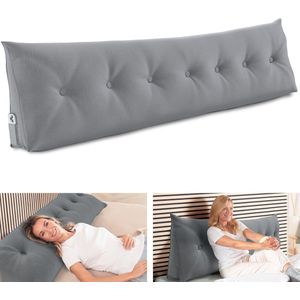 ELONEO Rugsteunkussen, Driehoekig Wigkussen en Hoofdbordkussen voor Bed en Sofa, Afneembare en Wasbare Hoes, Praktisch Zijvak - 200 cm Breed