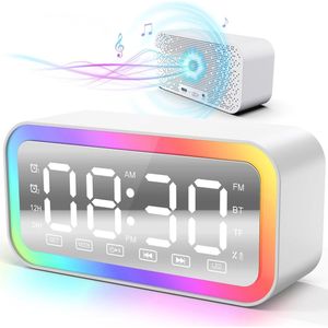 Digitale Wekker Klok met Bluetooth Speaker, LED Verlichting, FM Radio en Dubbel Alarm - Ideaal voor Kinderen en Volwassenen