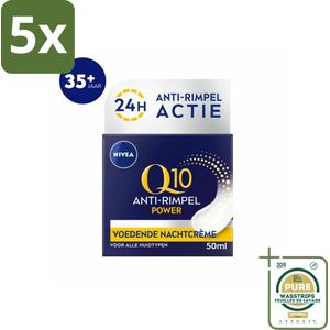 5 x NIVEA - Nachtcrème - Q10 POWER Anti-Rimpel - Voor alle huidtypen - Met Q10 & Creatine - 50 ml - Grootverpakking - Anti-rimpel Crème - Nachtcrème - Rimpelverlichting - Huidverzorging - Q10 Crème