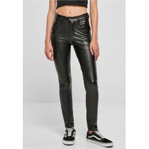 Urban Classics - Mid Waist Synthetic Leather Broek rechte pijpen - Taille, 28 inch - Zwart