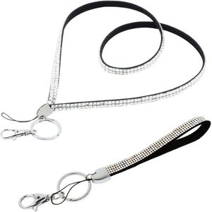 Glitter strass lanyard set van 2 - Telefoonkoord, sleutelband, sleutelhanger, portemonnee lanyard, ID-koord - Eén maat, multifunctioneel koord voor dames
