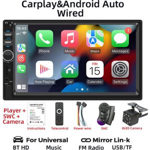 2Din autoradio met stuurbediening, achteruitrijcamera, apple carplay, android auto en bluetooth