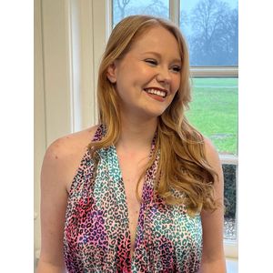 Haltertop body badpak print rose blauw