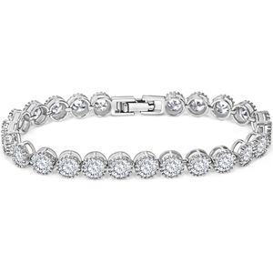 Juwelium Ronde Tennisarmband Verstelbaar 16.5 tot 19 cm met Witte Luxe Vlinderdoos met 16 Kunstrozen en Pluche Teddybeer van 22 cm met ""I Love You"" Tekst