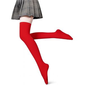 Hoge Dunne Kniekousen Meisejs & Dames I Elastische Knie Sokken I Knie Kousen I Verkleedkousen I Rekbaar 50 x 7.5 CM I One Size S/L I Rood