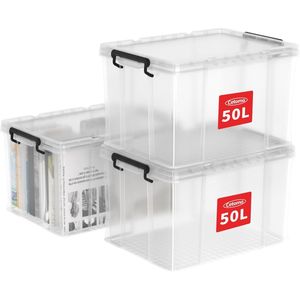 50 x 3 Stapelbare Opbergdozen met Deksel - Doorzichtige, Duurzame Kunststof Dozen voor Organisatie, 50L