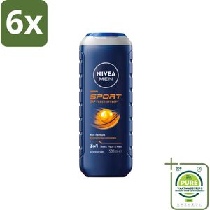NIVEA MEN - Douchegel - Sport - 500 ml - Voordeelverpakking - 6 stuks - Sportdouchegel - Mannelijke douchegel