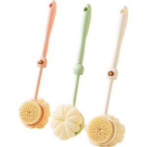 3-Delige Douche Spons Set - Zachte Lange Handgreep Reinigingsborstel - 2 in 1 Douche Massage Borstelharen - Wit/Roze/Groen - Dubbelzijdige Douche Borstel - Lichaam Rug Reinigen & Exfoliëren - De-Ash Scrubben & Rug Borstelen Apparaat