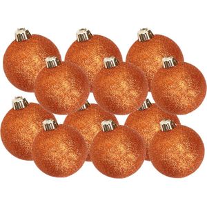 Kerstversiering set glitter kerstballen in het oranje 6 en 8 cm pakket - 30x stuks inhoud