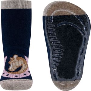 Ewers Antislipsok - Paard&Hoefijzer - Donkerblauw/Roze/Beige - Siliconenzool-39/42