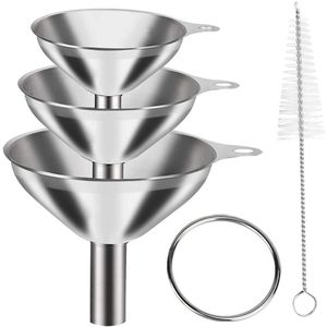 Ibenzoa® Set van Drie Roestvrijstalen Trechters met Reinigingsborstel voor Keukengebruik